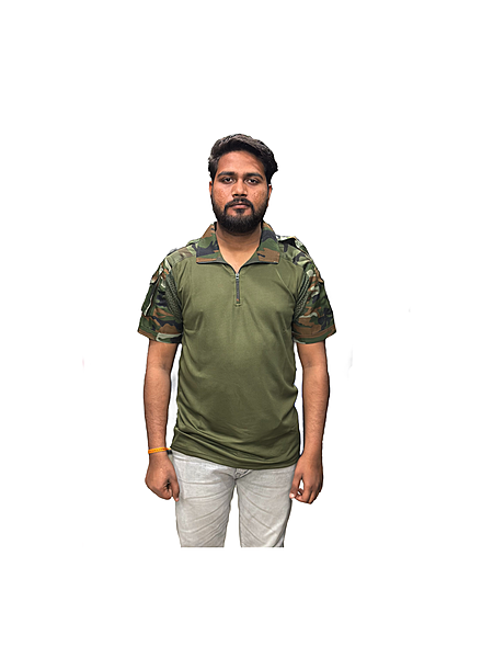CAMO PRINT half-sleeves collar t-shirt with flaps (dot-net fabric)