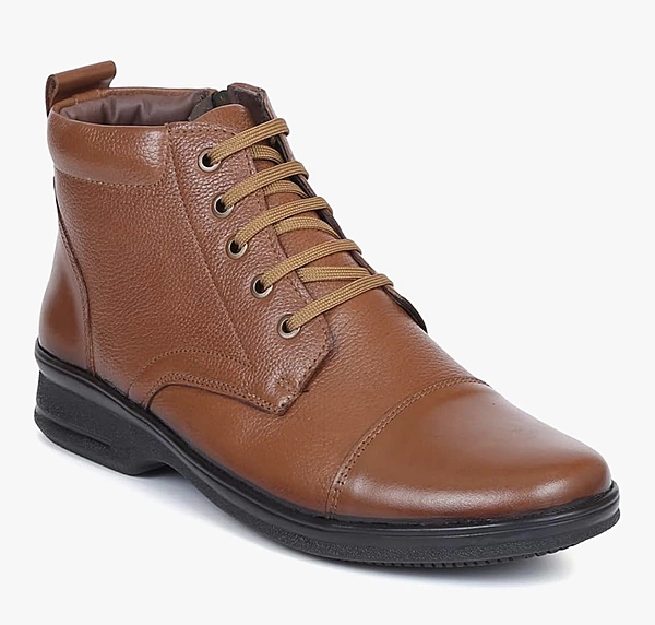 Zoom Shoes Genuine Leather Ankle Boots Tan colour | Lace-Up & Zip Design | Cushioned Insole |