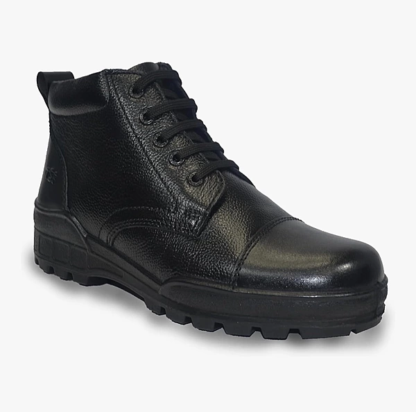 TSF 768 Shoes  Leather Ankle Boots Black colour | Lace-Up & Zip Design | Cushioned Insole |